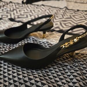 Ted Baker Black Slingback Heels with Gold Chain